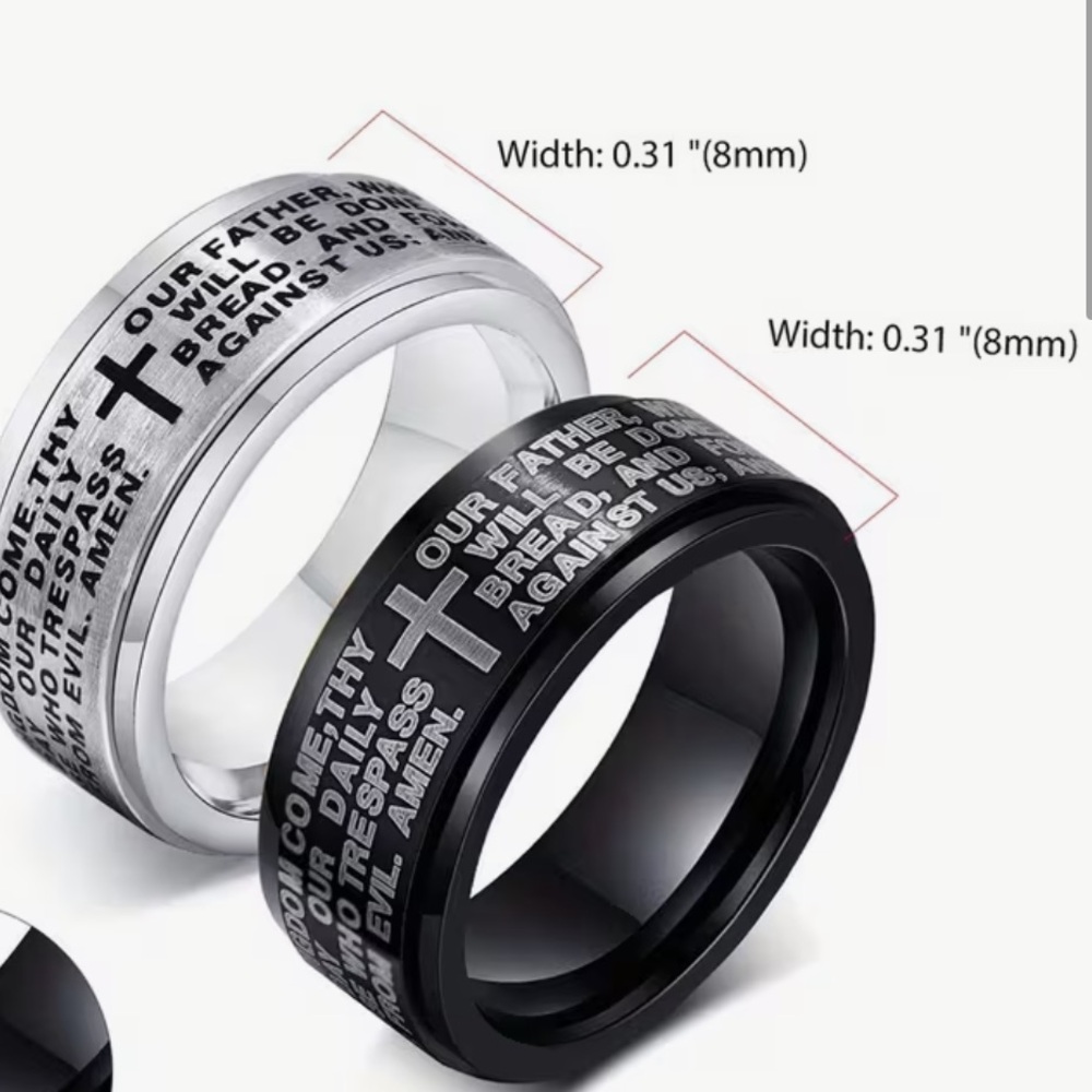 NWT 🤩 Silver and Black Prayer Rings Stainless Steel size 12 set of TWO rings! - Picture 3 of 8